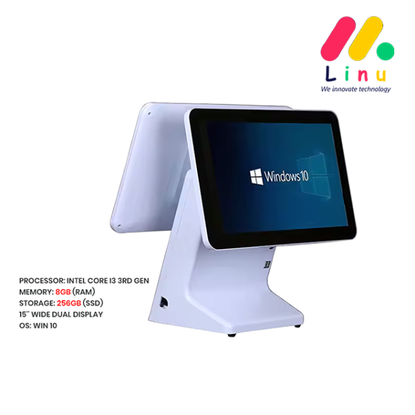 DUAL TOUCH POS SYSTEM CORE I3 3RD GEN | 8GB RAM | 256GB SSD | 15” WIDE SCREEN DUAL DISPLAY